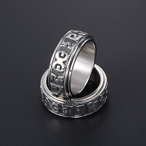 Buddha Stones Tibetan Om Mani Padme Hum Titanium Steel Spinner Balance Ring Ring BS 18