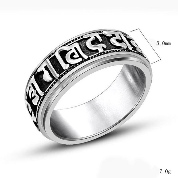 Buddha Stones Tibetan Om Mani Padme Hum Titanium Steel Spinner Balance Ring Ring BS 8