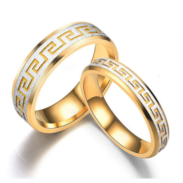 Buddha Stones Tibetan Great Wall Pattern Titanium Steel Balance Ring