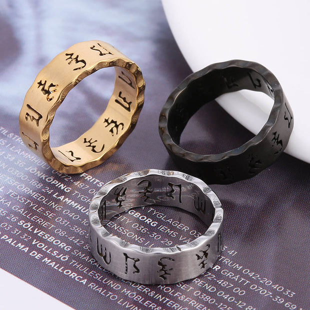 Buddha Stones Tibetan Hollow Om Mani Padme Hum Titanium Steel Spinner Balance Ring Ring BS 10