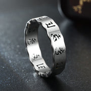 Buddha Stones Tibetan Hollow Om Mani Padme Hum Titanium Steel Spinner Balance Ring