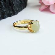 Buddha Stones Natural Hetian Jade Egg Heart-shaped Copper Luck Open Ring