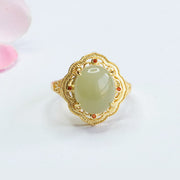 Buddha Stones Natural Hetian Jade Vintage Egg Copper Open Luck Ring