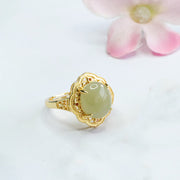 Buddha Stones Natural Hetian Jade Vintage Egg Copper Open Luck Ring