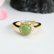 Buddha Stones Natural Hetian Jade Egg Copper Open Luck Prosperity Ring