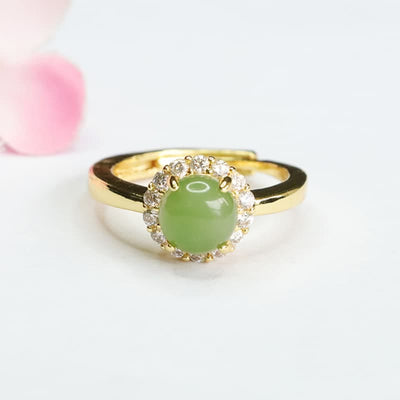 Buddha Stones Natural Hetian Jade Egg Copper Open Luck Prosperity Ring