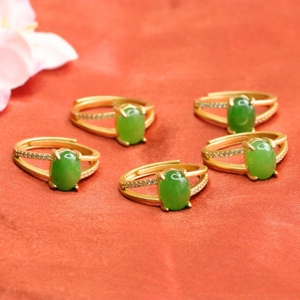 FREE Today: Prosperity Luck Natural Hetian Jade Egg Hollow Copper Adjustable Ring