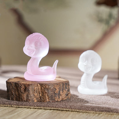 Buddha Stones Small Cute Year Of The Snake Liuli Art Piece Home Decoration Decorations BS Pink Snake 3.2*4.2cm