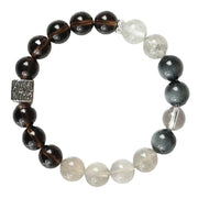 Buddha Stones Black Obsidian Black Rutilated Quartz Moonstone Cube Strength Bracelet Bracelet BS 16