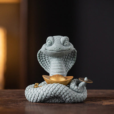 Buddha Stones Year Of The Snake Ingot Copper Coins Home Decoration Decorations BS Gold Ingot Snake 10*8.7*10cm