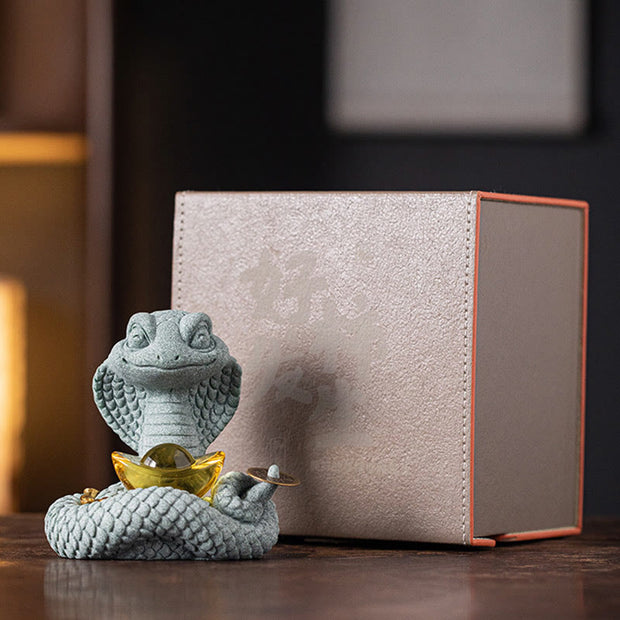 Buddha Stones Year Of The Snake Ingot Copper Coins Home Decoration Decorations BS Transparent Ingot Snake(With Box) 10*8.7*10cm