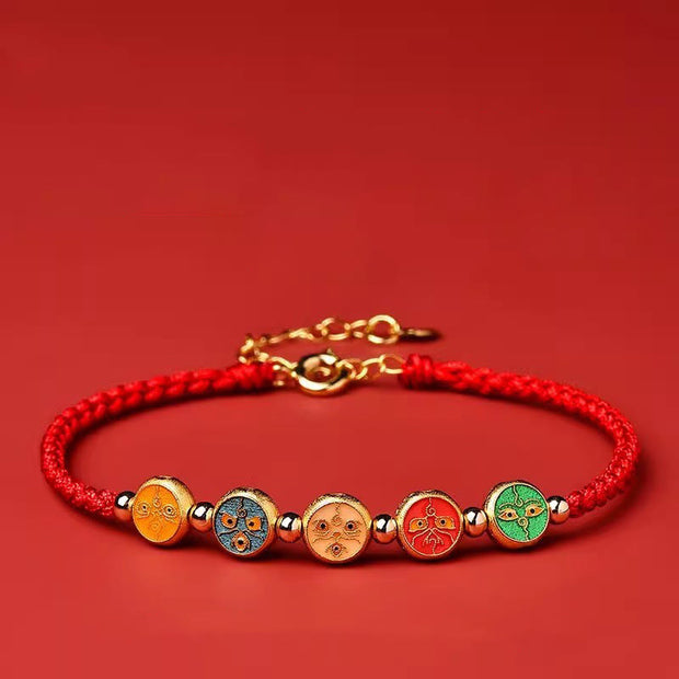 Buddha Stones Red String 925 Sterling Silver Five Ways God Of Wealth Connection Bracelet Bracelet BS 9