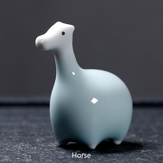 Buddha Stones Chinese Zodiac Ceramic Tea Pet Home Decoration Decorations BS White Horse 6.7*6.8cm