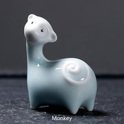 Buddha Stones Chinese Zodiac Ceramic Tea Pet Home Decoration Decorations BS White Monkey 6.6*6.8cm