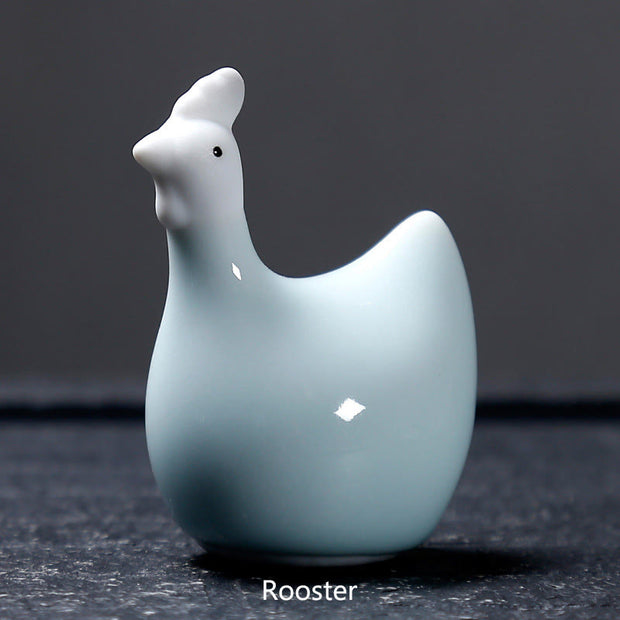 Buddha Stones Chinese Zodiac Ceramic Tea Pet Home Decoration Decorations BS White Rooster 5.7*7.1cm