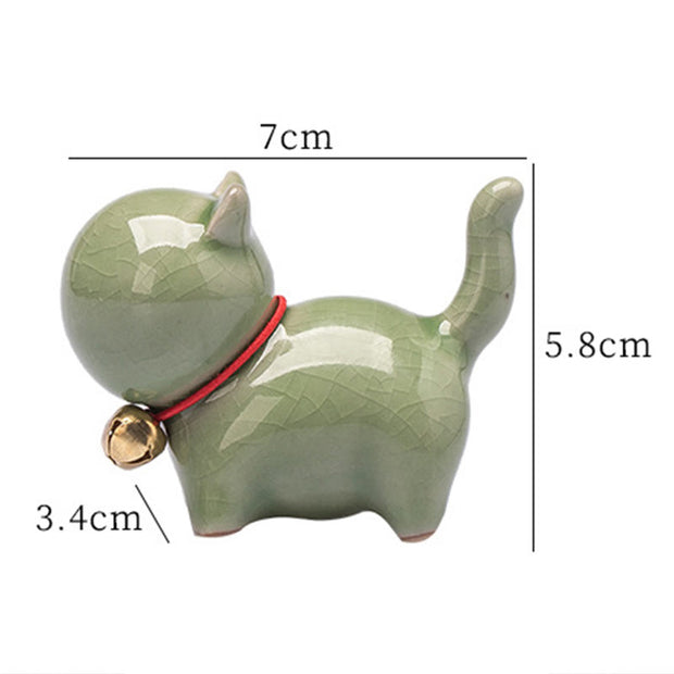 Buddha Stones Mini Cute Lucky Bell Cat Tea Pet Ceramic Home Desk Figurine Decoration Decorations BS 6