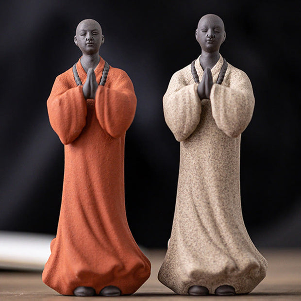 Buddha Stones Meditating Praying Monk Figure Ceramic Compassion Serenity Home Decoration