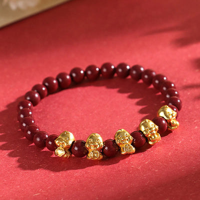 Buddha Stones Cinnabar 999 Sterling Silver Fu Character Coin Gold Ingot Year of the Snake Calm Bracelet Bracelet BS Five Snakes(Wrist Circumference: 14-16cm)