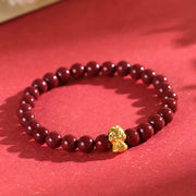 Buddha Stones Cinnabar 999 Sterling Silver Fu Character Coin Gold Ingot Year of the Snake Calm Bracelet