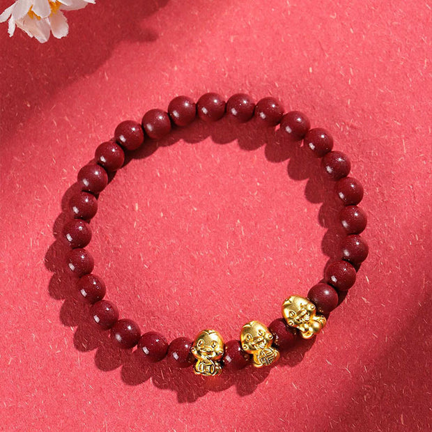 Buddha Stones Cinnabar 999 Sterling Silver Fu Character Coin Gold Ingot Year of the Snake Calm Bracelet Bracelet BS 5