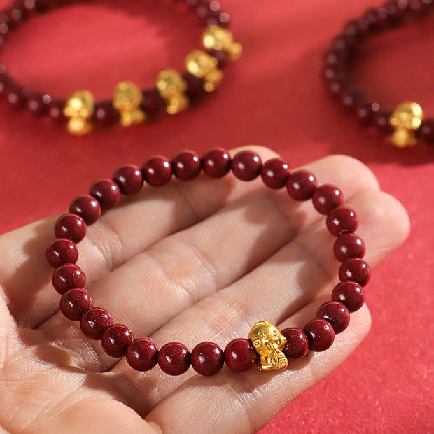 Buddha Stones Cinnabar 999 Sterling Silver Fu Character Coin Gold Ingot Year of the Snake Calm Bracelet Bracelet BS 10