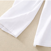 Buddha Stones Solid Color Front Button Back Elastic Cotton Linen Women's Pants With Pockets