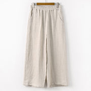 Buddha Stones Casual Plain Solid Color Elastic Linen Women's Pants With Pockets