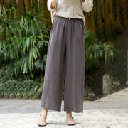 Buddha Stones Casual Plain Solid Color Elastic Linen Women's Pants With Pockets