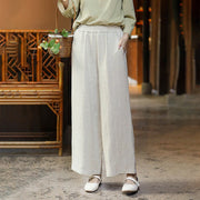 Buddha Stones Casual Plain Solid Color Elastic Linen Women's Pants With Pockets