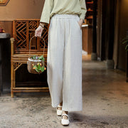 Buddha Stones Casual Plain Solid Color Elastic Linen Women's Pants With Pockets