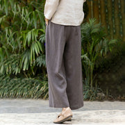 Buddha Stones Casual Plain Solid Color Elastic Linen Women's Pants With Pockets