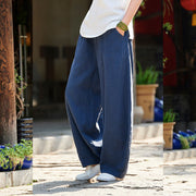 Buddha Stones Casual Plain Color Elastic Waistband Fleece Lined Cotton Ramie Women's Pants With Pockets