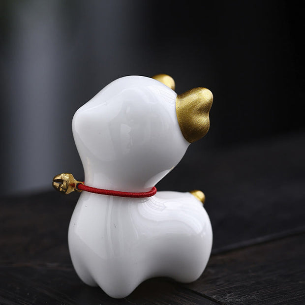 Buddha Stones Mini Deer Tea Pet Ceramic Home Desk Figurine Decoration Decorations BS White Deer 4*2.7*5.3cm