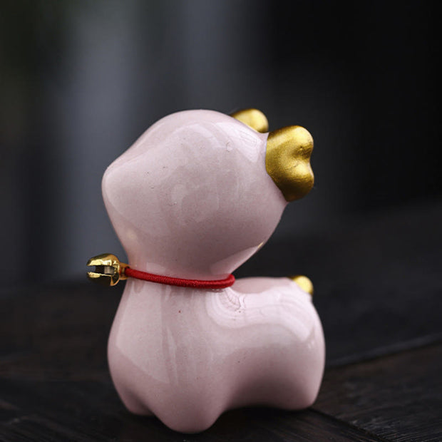 Buddha Stones Mini Deer Tea Pet Ceramic Home Desk Figurine Decoration Decorations BS Pink Deer 4*2.7*5.3cm