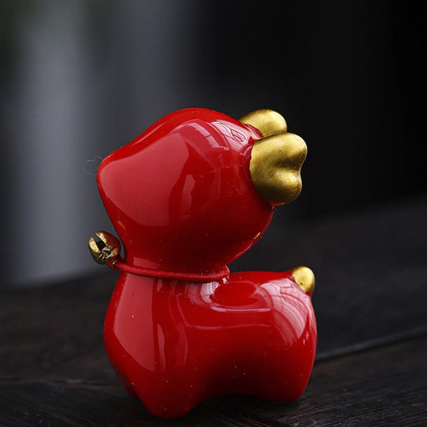 Buddha Stones Mini Deer Tea Pet Ceramic Home Desk Figurine Decoration Decorations BS Red Deer 4*2.7*5.3cm