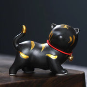 Buddha Stones Mini Cute Tiger Tea Pet Ceramic Home Desk Figurine Decoration Decorations BS Black Tiger About 6.8*5.1*3cm