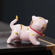 Buddha Stones Mini Cute Tiger Tea Pet Ceramic Home Desk Figurine Decoration Decorations BS Pink Tiger About 6.8*5.1*3cm