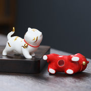 Buddha Stones Mini Cute Tiger Tea Pet Ceramic Home Desk Figurine Decoration