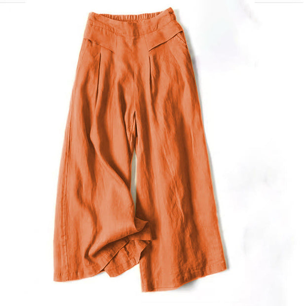 Buddha Stones Plain Color Cotton Linen High Waist Wide Leg Pants With Pockets - Orange - US16，UK/AU20，EU48 (3XL) - image 20