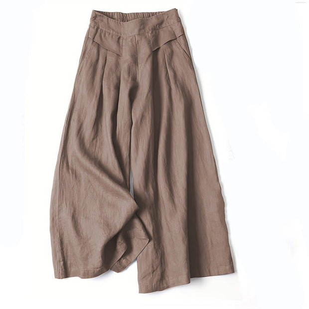 Buddha Stones Plain Color Cotton Linen High Waist Wide Leg Pants With Pockets - Sienna - US16，UK/AU20，EU48 (3XL) - image 8