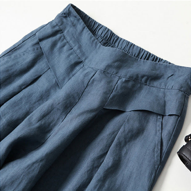 Buddha Stones Plain Color Cotton Linen High Waist Wide Leg Pants With Pockets - image 6