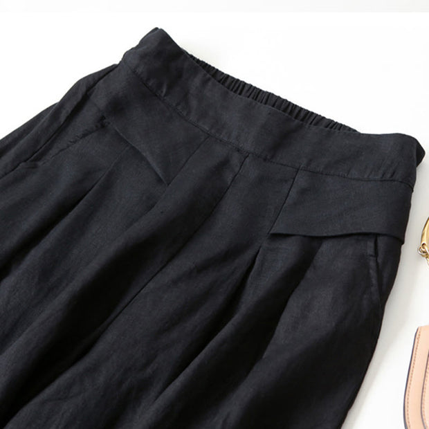Buddha Stones Plain Color Cotton Linen High Waist Wide Leg Pants With Pockets - image 22