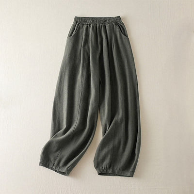 Buddha Stones Plain Color Cotton Linen Women's Pants With Pockets