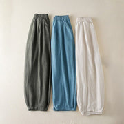 Buddha Stones Plain Color Cotton Linen Women's Pants With Pockets