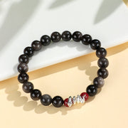 Buddha Stones Silver Sheen Obsidian Cinnabar Copper Year of the Snake Protection Bracelet Bracelet BS 9