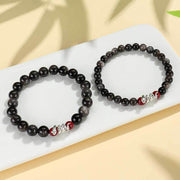 Buddha Stones Silver Sheen Obsidian Cinnabar Copper Year of the Snake Protection Bracelet Bracelet BS 11