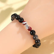 Buddha Stones Silver Sheen Obsidian Cinnabar Copper Year of the Snake Protection Bracelet Bracelet BS 10