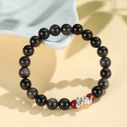 Buddha Stones Silver Sheen Obsidian Cinnabar Copper Year of the Snake Protection Bracelet Bracelet BS 8