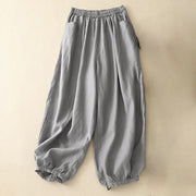 Buddha Stones Casual Plain Solid Color Linen Women's Pants With Pockets