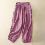 Buddha Stones Casual Plain Solid Color Linen Women's Pants With Pockets